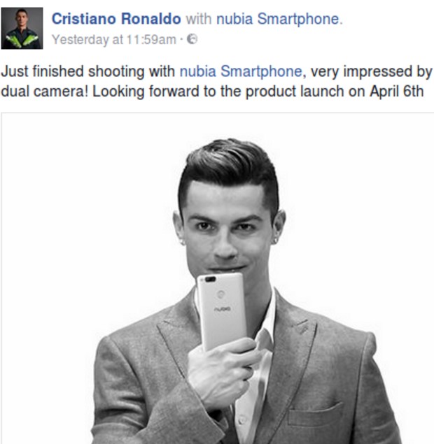 Brand Ambassador of ZTE's Nubia model Cristiano Ronaldo finished the shooting for upcoming cellphone