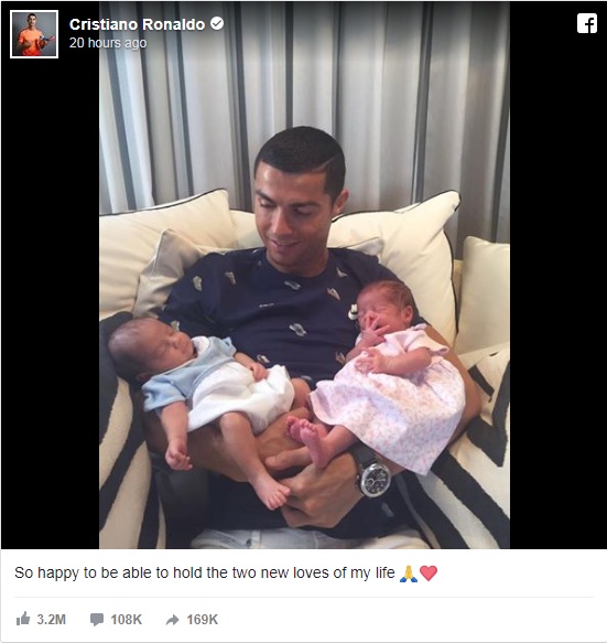 Ronaldo introduces new-born twins to the world amid rumours of fatherhood