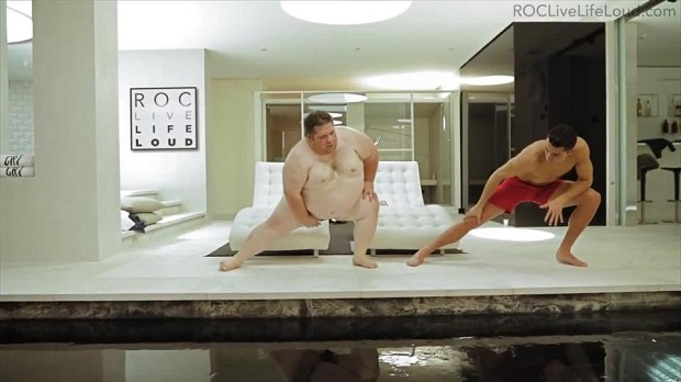 Cristiano Ronaldo in a fitness video with overweight comedian