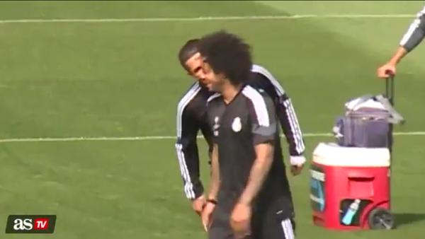 Cristiano Ronaldo kisses Marcelo after he's humiliated by a nutmeg in Real Madrid training