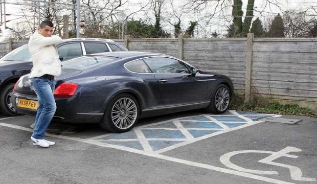 Christiano Ronaldo sighting - Cheshire Manchester United's Christiano Ronaldo parks his 140,000 Bentley GT Speed in a disabled parking space in Alderley Edge.