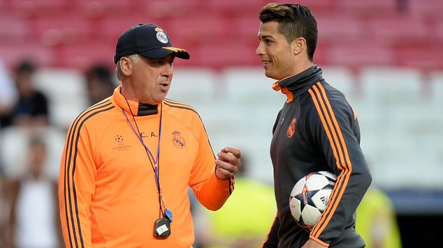 Cristiano Ronaldo, right, wants Carlo Ancelotti, left, to continue his role at the Bernabeu