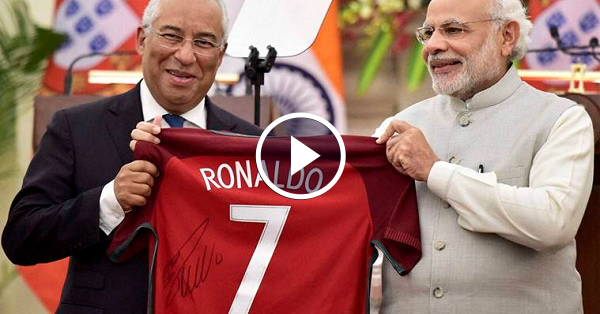 Indian PM Modi receives Jersey signed by CR7 from Portuguese PM