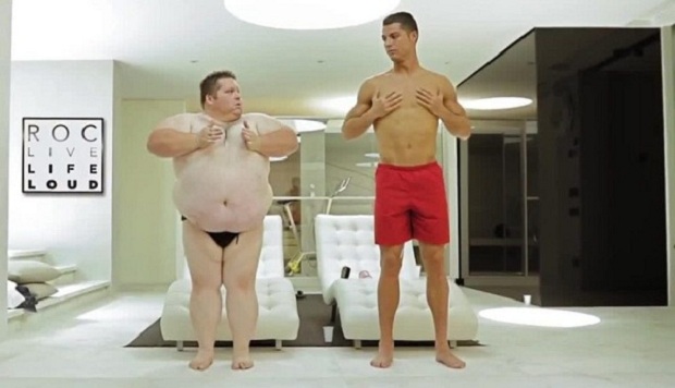 Cristiano Ronaldo in a fitness video with overweight comedian